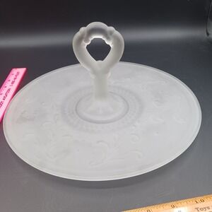 Tiara Indiana Glass Satin Frosted Sandwich 12" Handled Tea Party Tidbit Tray